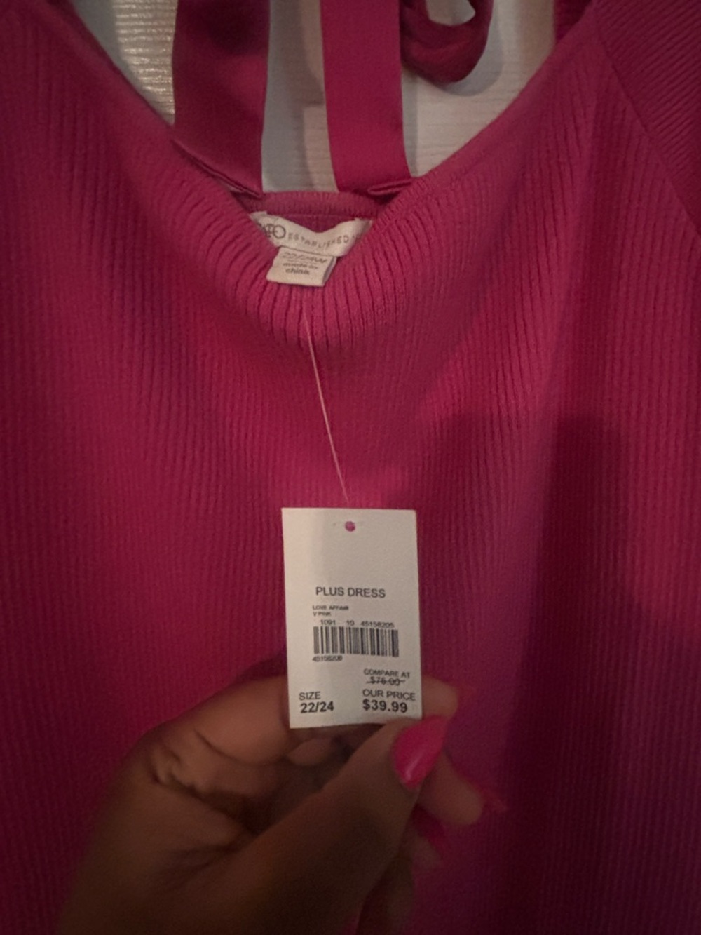 Cato Plus Size Asymmetrical Ribbed Dress in Bright Pink